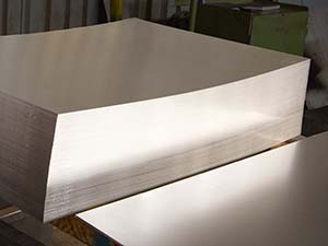 Sheets on guillotine, ready for cutting